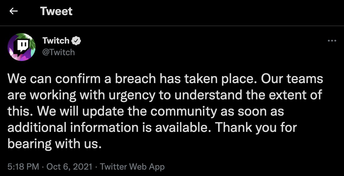 MITREATTCKPOSTR's tweet image. Massive data leak at @twitch

More than 100GB of data has been leaked including Passwords and #streamers Pay-out information

#twitchleak #TwitchLeaks #cybersecurity #CyberSecurityAwareness #infosec