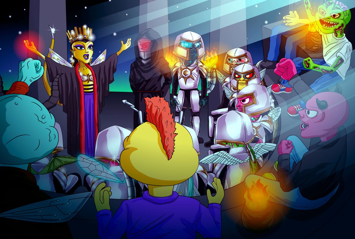 TheCyberHornets's tweet photo. 📢 The Queen made her State of the Hornetverse Address today in The Hive. Approximately 12 hours left until Whitelist Minting begins. Be there or get stung... 👀 Extra special comic scene here with 8 real Mintable characters from the forthcoming drop. https://t.co/aacK9djoyS