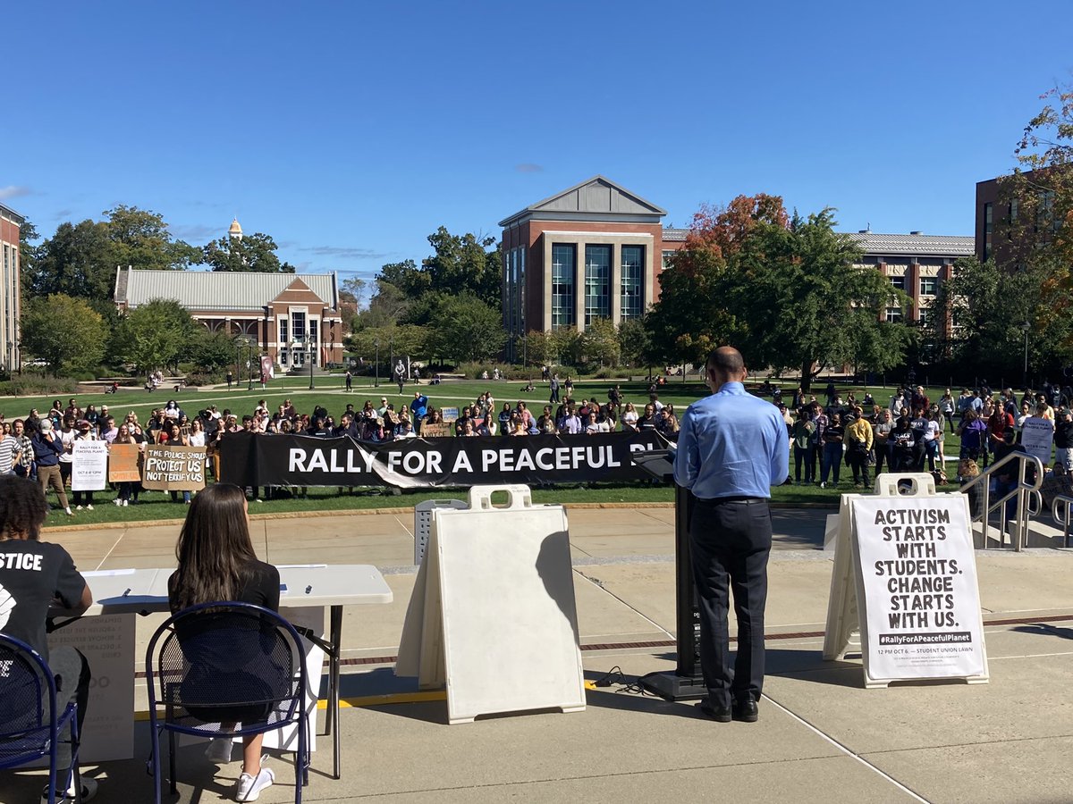 UConnPresident's tweet photo. I am proud to stand with our students in declaring racism a public health crisis at UConn and advocating for a more just world. I look forward to working with USG and the other amazing student leaders who organized today’s Rally for a Peaceful Planet. https://t.co/iXoIJ5mKWE