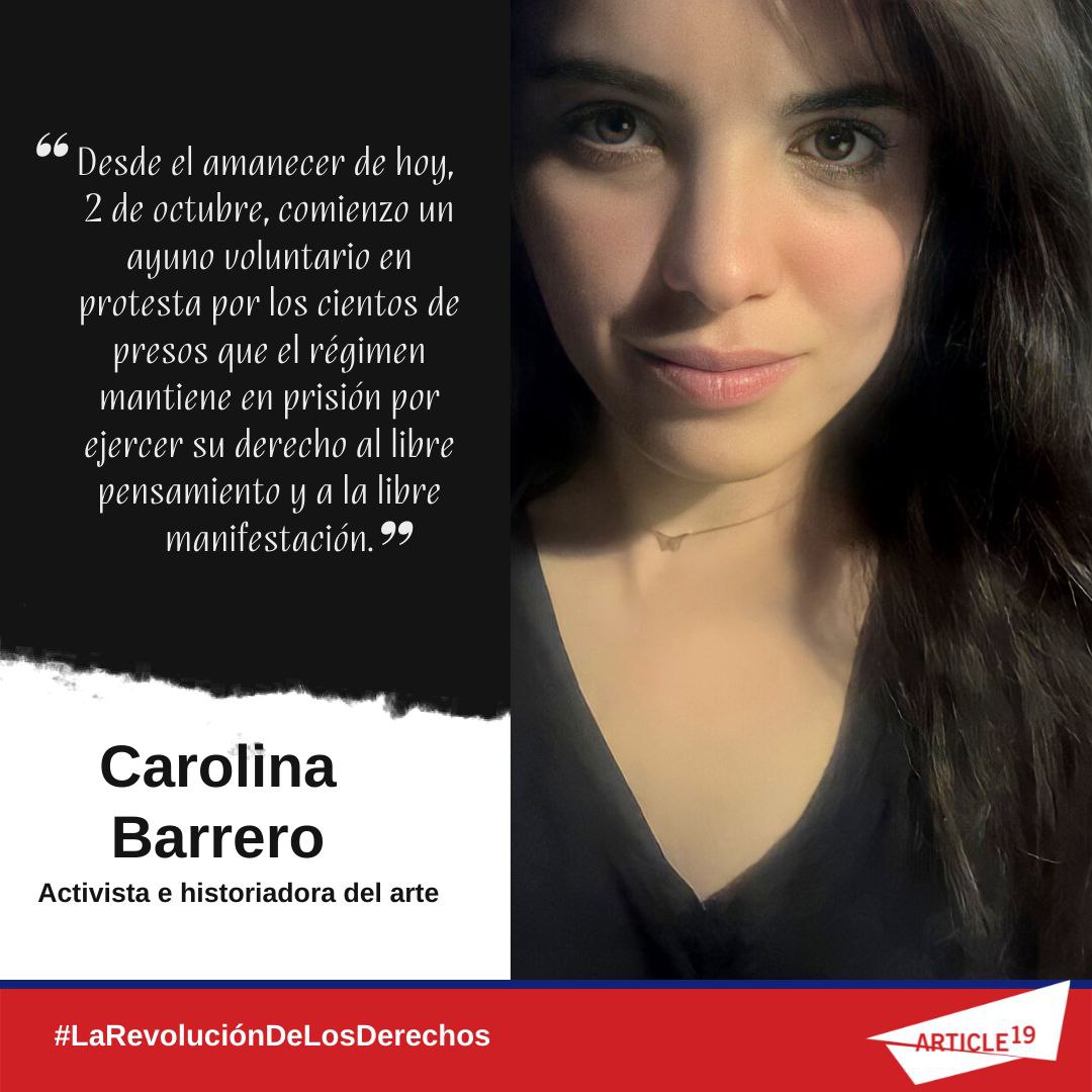 🇨🇺 La activista e historiadora del arte Carolina Barrero <a href="/carolinabferrer/">Carolina Barrero</a> inició este 2 de octubre un ayuno voluntario para exigir al gobierno cubano la liberación de los presos políticos. 
Link del mensaje: facebook.com/octavia.casere…