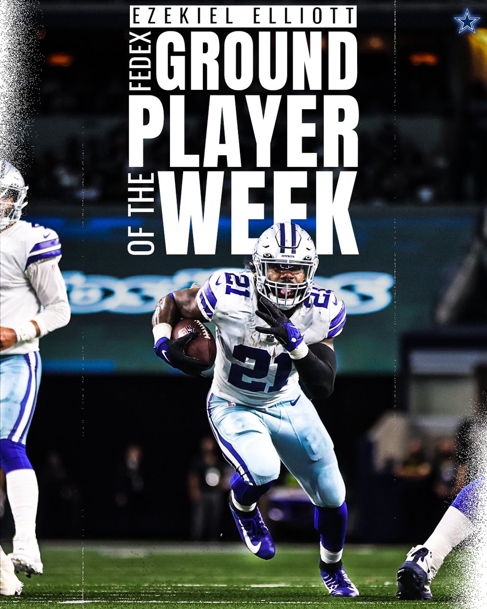 dallascowboys's tweet photo. RT to congratulate @EzekielElliott, your @FedEx Ground Player of the Week 🙌

#DallasCowboys https://t.co/XUFsCUGvy2