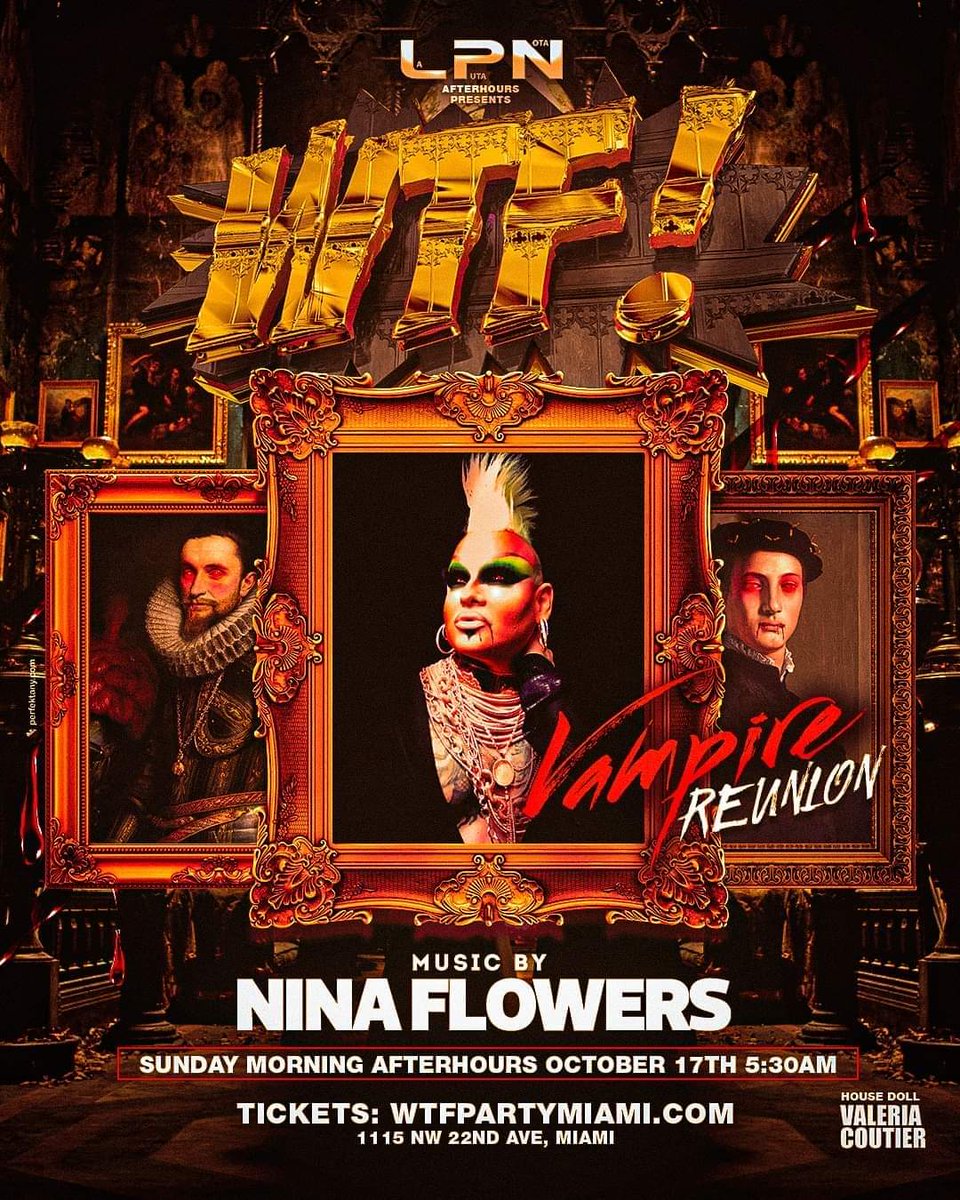 DJNinaFlowers1's tweet photo. Calling out to all the Vampires in Miami!!
Except the unexpected, the way we serve it at WTF Party. Get your tickets in advance and at a great price😎🎃🎧 https://t.co/406RfU7Au6
#lpnmiami #lpnpresents #LaPutaNota #wtfparty #wtfpartymiami #ninaflowers #djninaflowers https://t.co/zxkCXmWJD3
