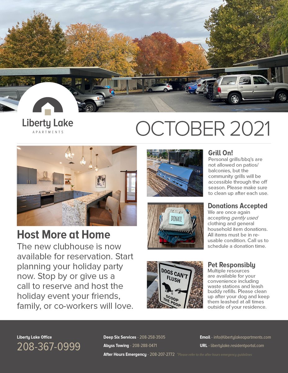 libertylakeapts's tweet photo. Spooktacular highlights and more in this month's community newsletter. Happy October! 🎃

#LLnews #community #news #newsletter #LLfun #October #newmonth #giveitaread #importantinfo #thingstodo #Boise #LibertyLakeApartments https://t.co/kMFlO0ukdT