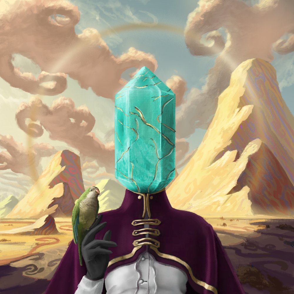 SurrealsNFT's tweet photo. What mysteries does this Mineral hold? 

Does it whisper its secrets to its birb? https://t.co/3mQm8syATW