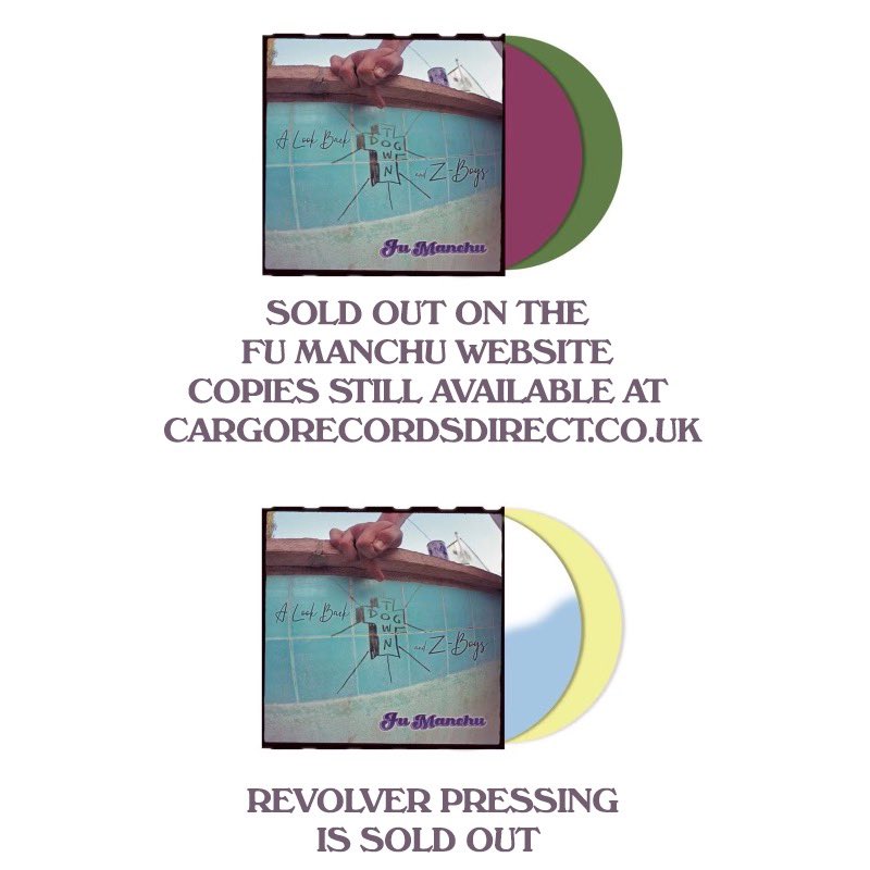 Vinyl copies of A Look Back - DogTown &amp; Z-Boys are still available from Cargo Records (CargoRecordsDirect.co.uk) &amp; merch is still available on our site (Fu-Manchu.com). Thanks to all who bought out all the copies from Revolver and from our site. #fumanchu #fumanchuband
