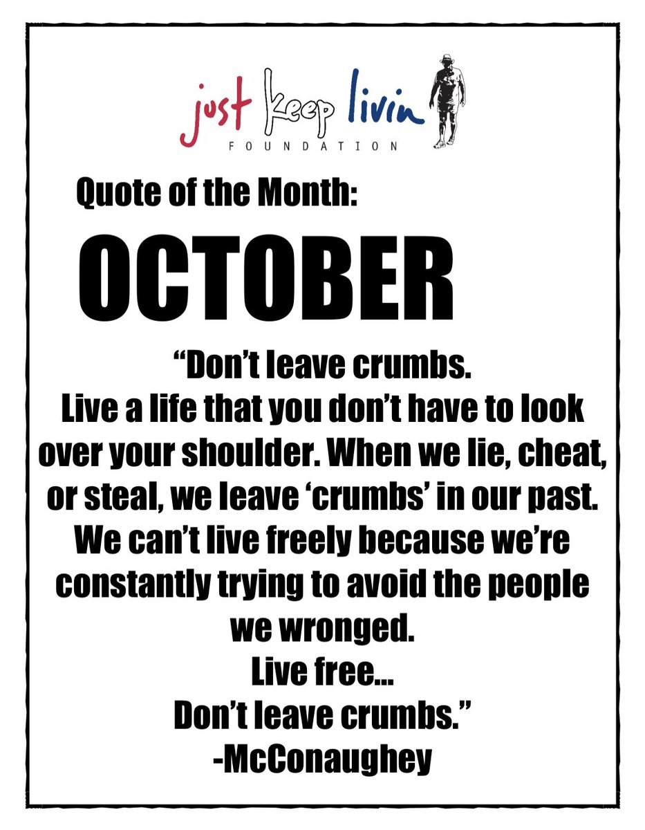 jklivinFNDN's tweet photo. DONโT LEAVE CRUMBS
#justkeeplivin #monthlyquote https://t.co/RFJayaotuA