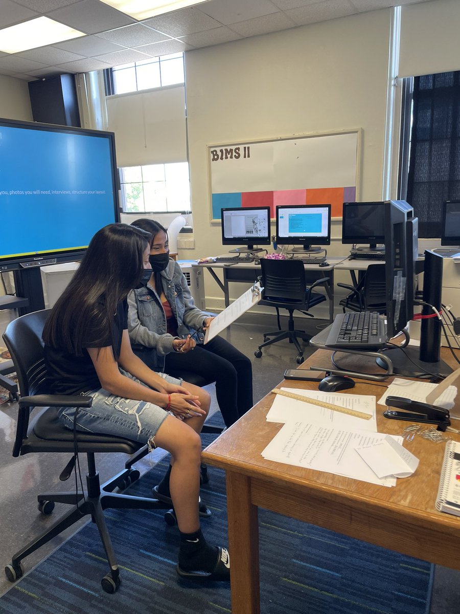 Yearbook students doing a zoom call with a former Sunset alumni. Questions prepared and ready to go. I’m loving the hard work. #boup #sunsethighschool