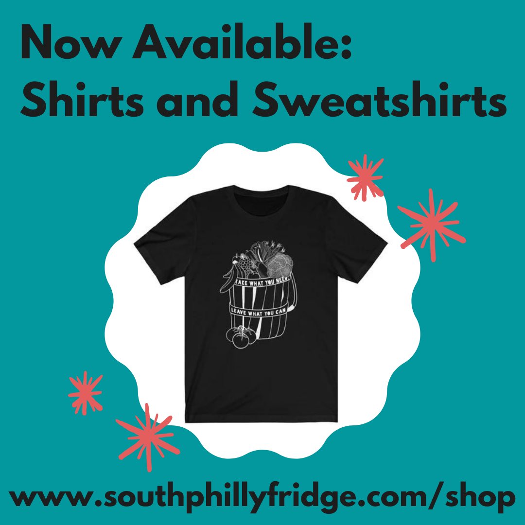 southphlrefridg's tweet photo. get your South Philly Community Fridge shirt or sweatshirt on our website! Available in sizes S to 5X and designed by Philly artist @nudiestitches . All profits benefit the fridges. Check it out at the top link in our link tree or at https://t.co/P9CMhzZARp 💓 https://t.co/iVbZVATGjS