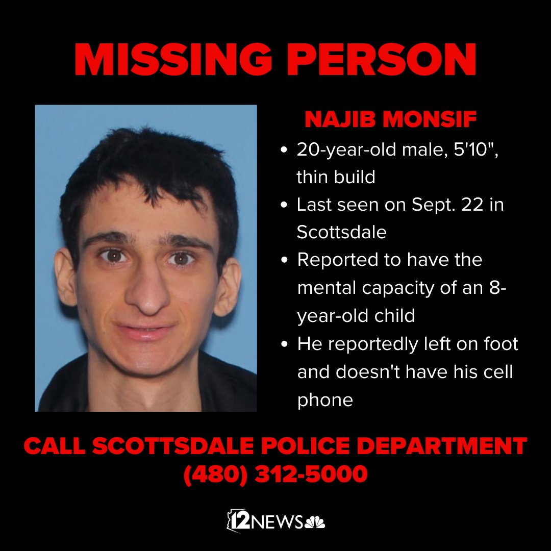 The Scottsdale Police Department and the FBI are working together to locate Najib Monsif.

PLEASE SHARE: Anyone with information regarding the whereabouts of Monsif is asked to call the Scottsdale Police Department at 480-312-5000.