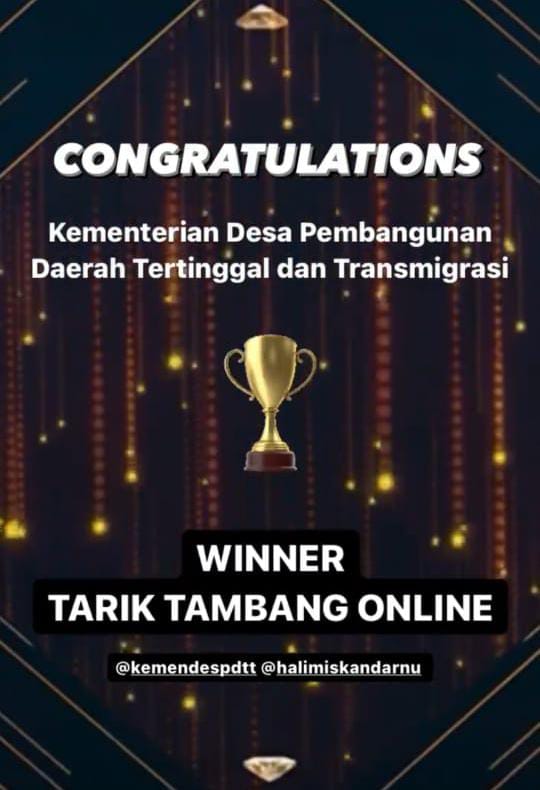 Jauwashafid1's tweet photo. CONGRATULATIONS
Kementerian Desa Pembangunan Daerah Tertinggal dan Transmigrasi
"WINNER TARIK TAMBANG ONLINE"
#kemendesapdttwinner
@halimiskandarnu
@Kemendesapdtt
@pusat_ppmd
@P3MD_SULSEL https://t.co/uGDLn8yoJm
