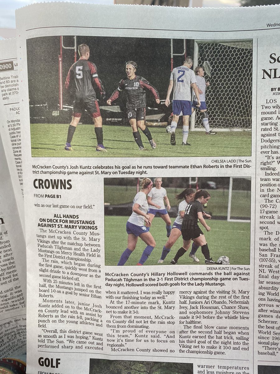 McCrackenMSOC's tweet photo. Thanks @chelseabrooke from @thepaducahsun for the article on the Men’s and Women’s First District Championship wins!!! @MCHSWSoccer @gomccracken @MCHS_ManeTale @McCrackenCounty @MCPSchools https://t.co/KdbbN6ozyF