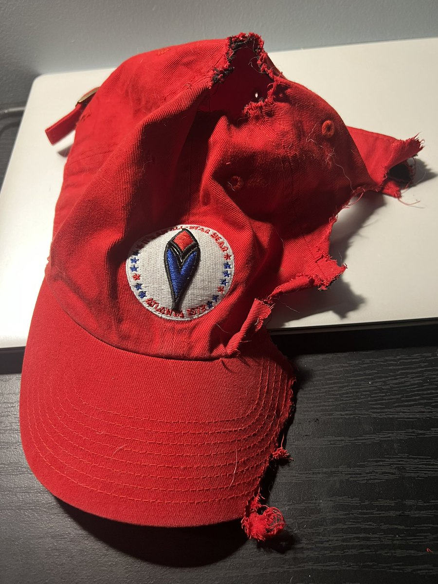 AlexChase13's tweet photo. My pup got ahold of my new @Braves hat and tore it up :( @yungjoc650 hook me up bro. Just got this thing Saturday. https://t.co/qeePBivptW