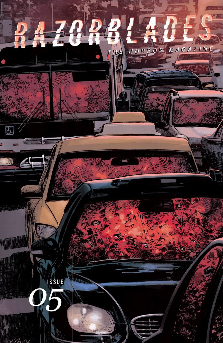 LonnieNadler's tweet photo. THE PASSENGER - A new short horror story from me, @ZacBeThompson, and @ianmacewan. 

You'll find this grotesquerie in the pages of @ReadRazorblades Magazine #5, out just in time for Halloween. https://t.co/Q7Jpvkltti
