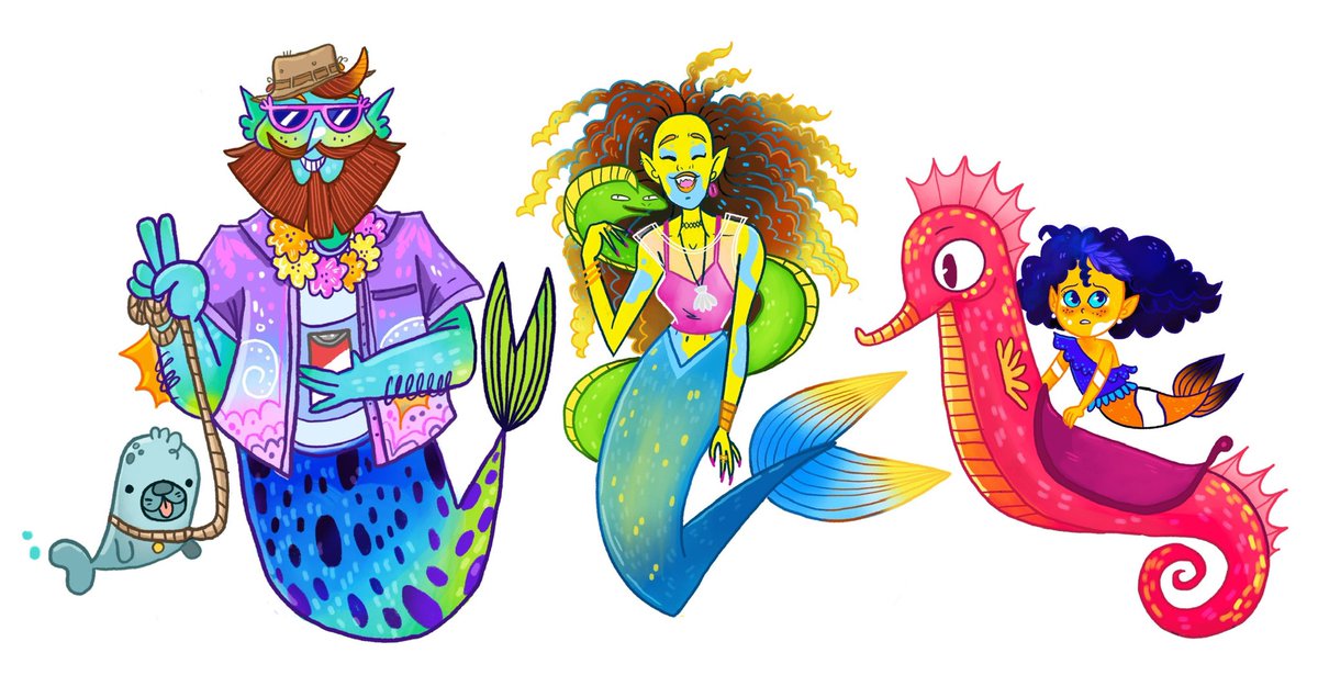 itsraecrawford's tweet photo. I created a illustration prompt list for October! Use #beastlychallenge2021 and tag/credit me @itsraecrawford on Instagram/Twitter.

The theme is Beasts and Their Companions. Here are my Under the Water characters! https://t.co/SDGMe0Ir0p