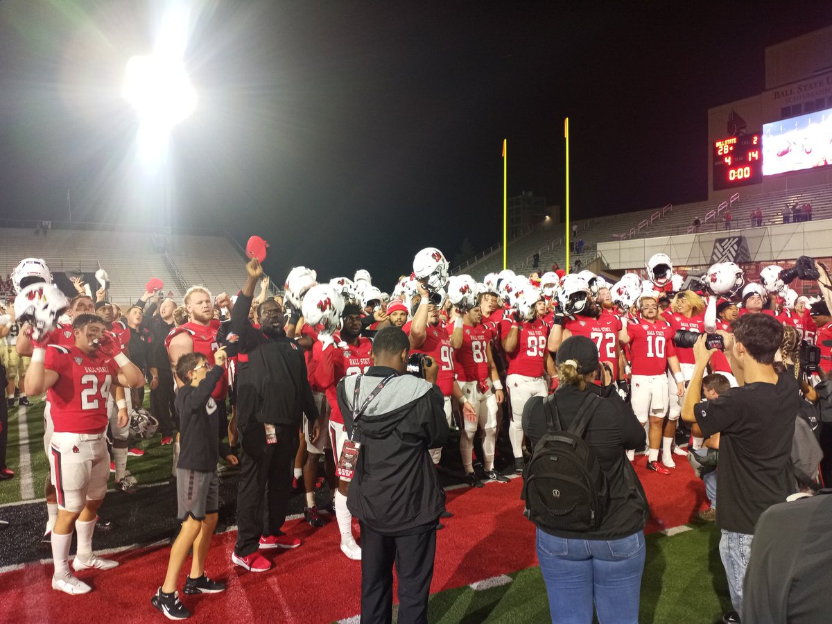 EmmmaKumar's tweet photo. This last week was pretty awesome. Visited supporters, experienced #CALS21, saw old friends and met new, our team hosted a facility grand opening &amp; to cap it off, big wins for @BallStateSoccer, @BallStateWVB  + @BallStateFB! 10/10 recommend working in college athletics 🤗🤗 https://t.co/26FFXyd79A