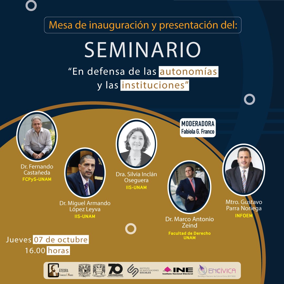 Infoem's tweet photo. Nuestro Comisionado @lgparranoriega, participará en la mesa de inauguración y presentación del Seminario: "En defensa de las autonomías y las instituciones", evento convocado por @CatedraMadero. 
🗓️ jueves, 7 de octubre 2021
⏰ 16:00 horas
✍️ Inscripción: https://t.co/yt22Mqdhn8 https://t.co/FRsqcLub4D