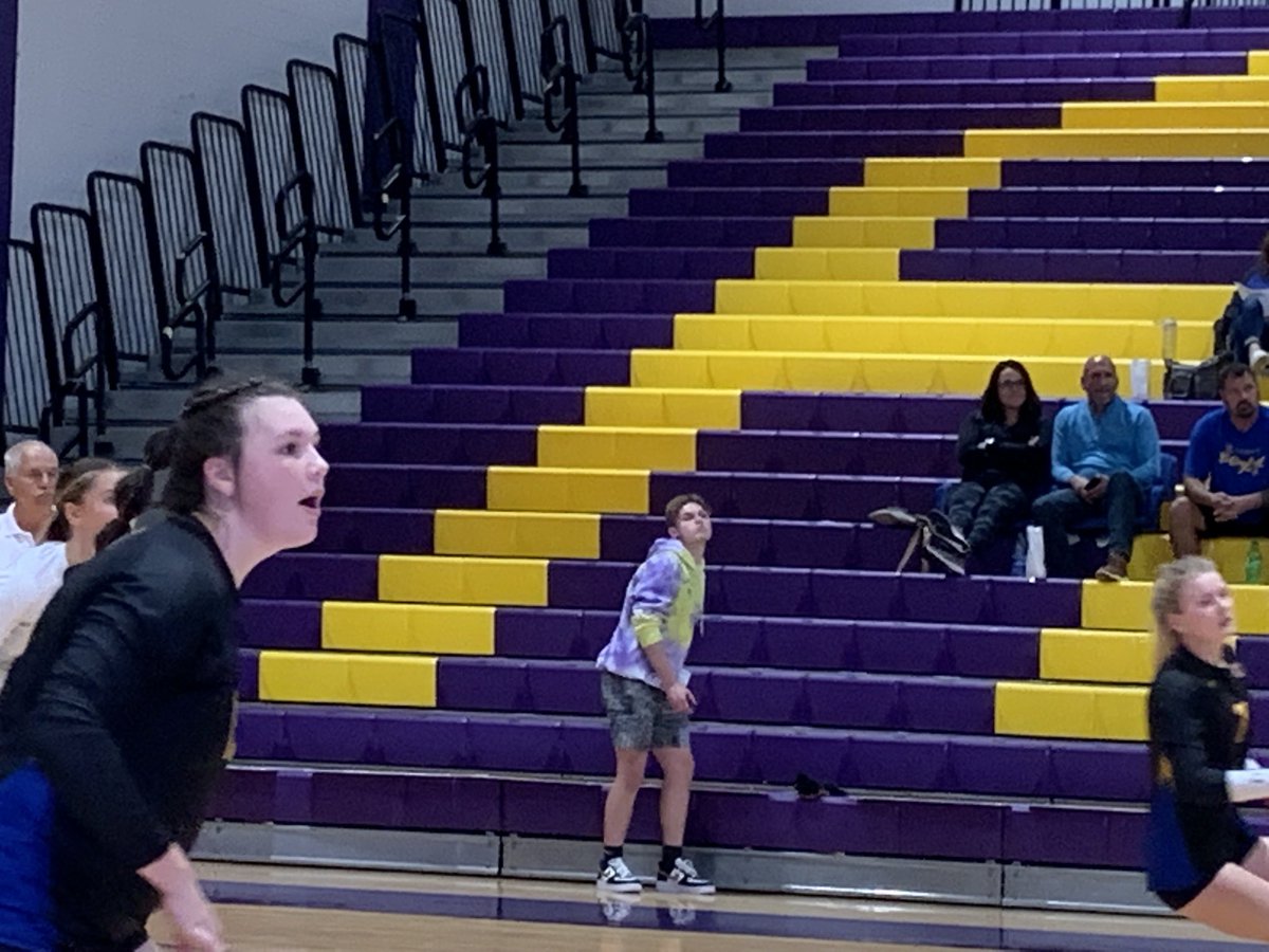 ⁦@angolavball⁩ 
Griffin Michael holding down the fort for the AHS student section!
#BestBrotherEver
⁦@AHSPurpleCraze⁩