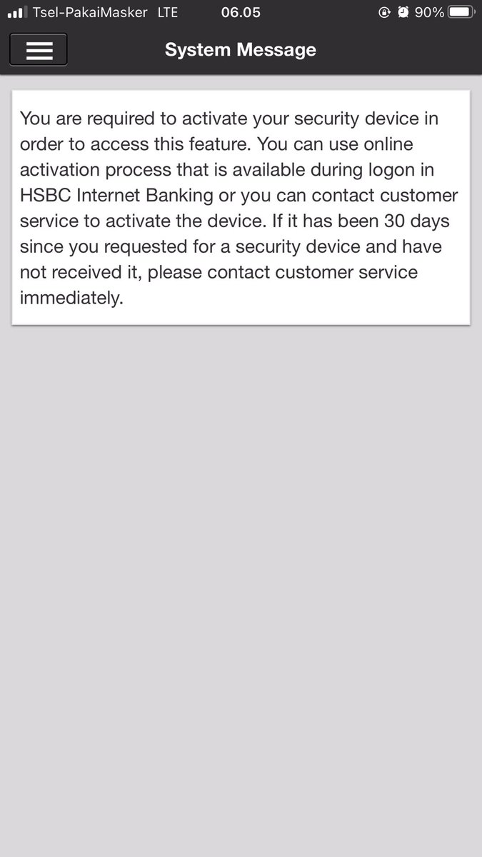 Rendiatse's tweet photo. @HSBC_ID haloo min selamat pagi, mohon di bantu saya dapat notif seperti berikut ketika log on ke mobile banking HSBC. ini kenapa ya ? Terima kasih https://t.co/6rrNcciyIf