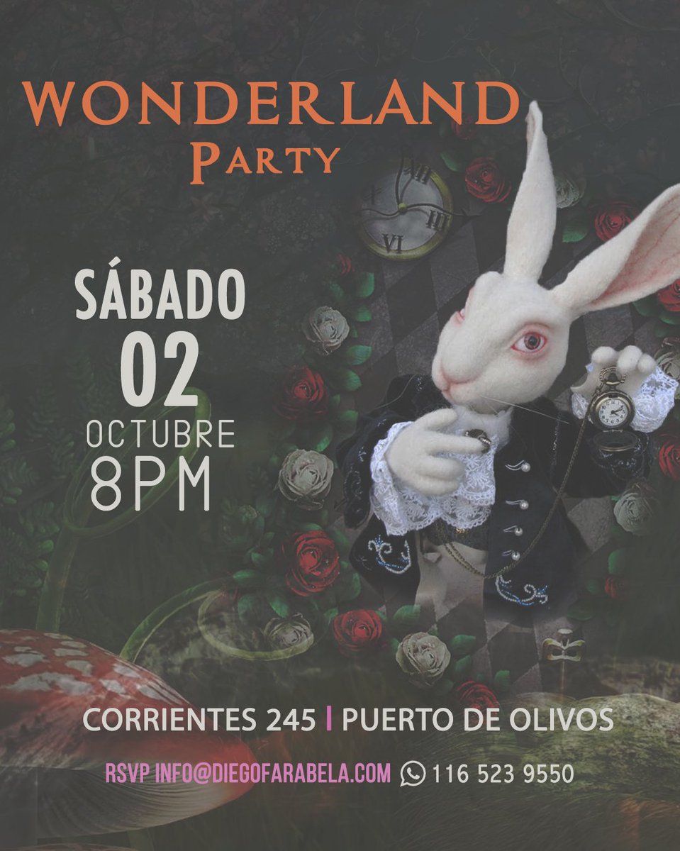 diegofarabela's tweet photo. 🔥 Volvimos a festejar con más ganas que nunca! 🔥
.
  🎉 WONDERLAND PARTY 🎉 
.
💥 2 DE OCTUBRE 8 PM ARG 💥
.
#wonderlandparty #eventos #event #musica #music #dj #fiesta #party #eventplanner #eventplanning #eventmanagement #celebracion #celebration #diegofarabelaeventplanner https://t.co/tG7TkVy7Ce
