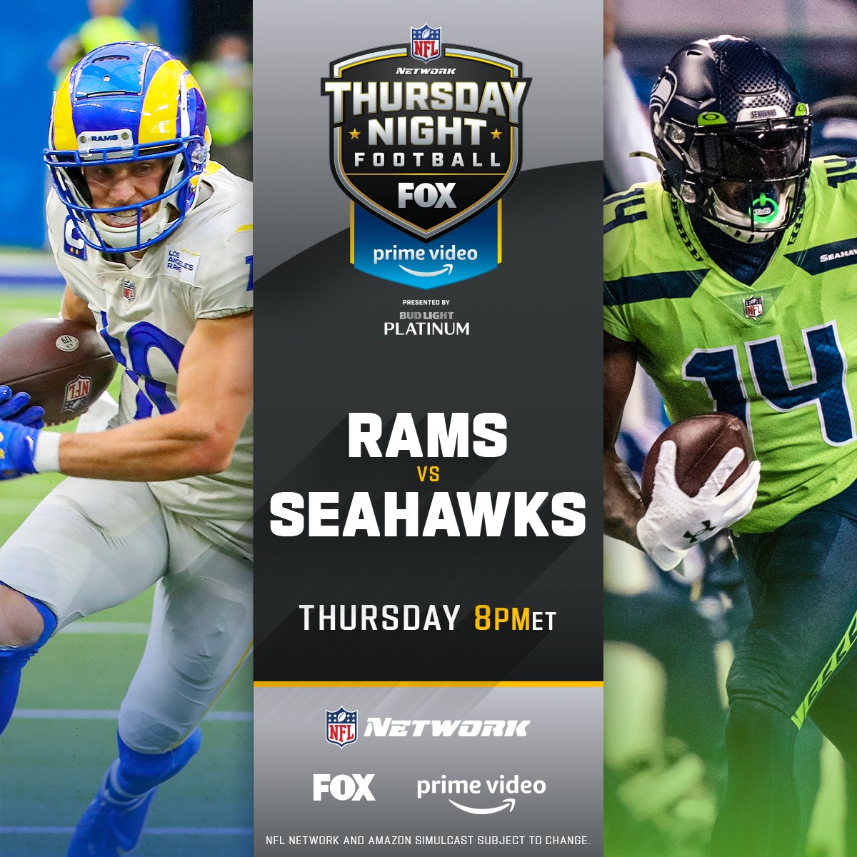 NFL's tweet photo. If you had to choose... @CooperKupp or @dkm14? 

#RamsHouse | #Seahawks 

📺: #LARvsSEA -- Thursday 8pm ET on NFLN/FOX/PRIME VIDEO
📱: NFL app https://t.co/jI7npAwnwT