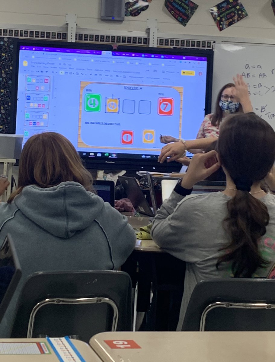 KJoliverWMM's tweet photo. Today in Geometry, students were introduced to proofs through Uno by determining each step to get from the given card to the most recent card. What a way to use collective background knowledge to build on an often difficult concept! @JLSMS_Official #lcpsmath https://t.co/BnCBRuekLN