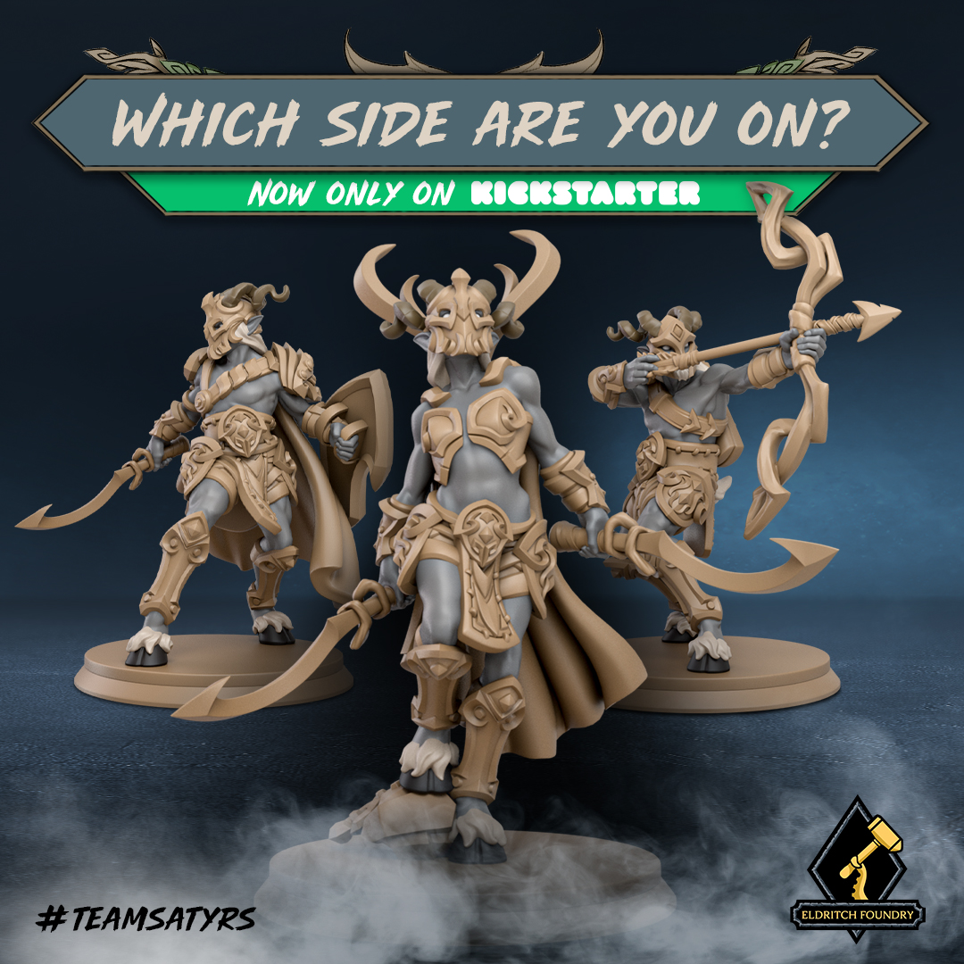 EldritchFoundry's tweet photo. Will you take up arms with the Satyrs against the orcish technomages who threaten the Feywild? Back our Kickstarter for beautiful miniatures featuring both factions: https://t.co/GUalh88we1
#dnd #dnd5e #miniaturepainting #dndminis #tabletop #3dprinting #teamorcs #teamsatyrs https://t.co/Ke2pNi0Kyw