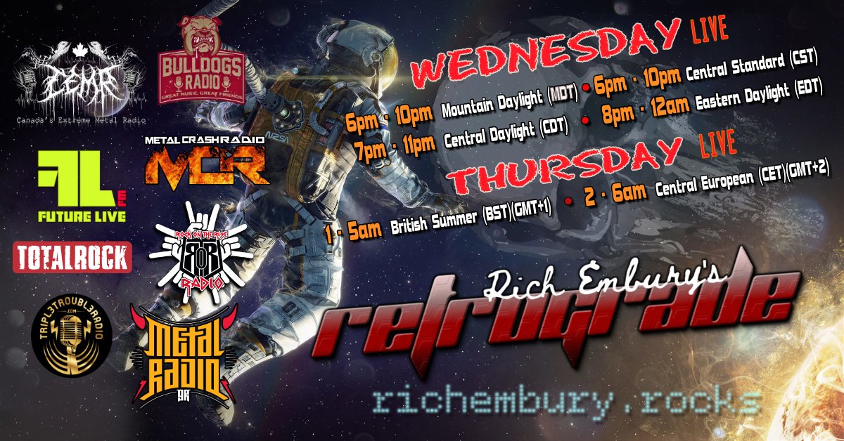 richembury's tweet photo. π₯ #ComingUp TONITE @RichEmbury's Retrograde (Live) - #hardrock #metal #newmusic - 8pm-12am ET (12-4am GMT)
https://t.co/VOMRPEmiUN (Stations/Players...)
@RockOnTheRise @Metalradiogr @MetalCrashRadio @RadioTripl3 @RockingDawgs @Canada_Extreme #FutureFMLive + @TotalRock20 twitch https://t.co/yNew2HHUE2
