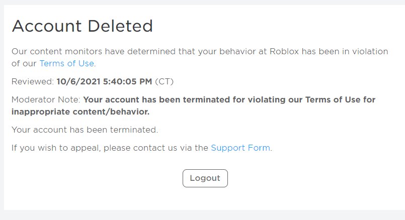 Recently got this ban with a glitched ban screen. Don't mind anything. It's  just light mode : r/RareRobloxBans