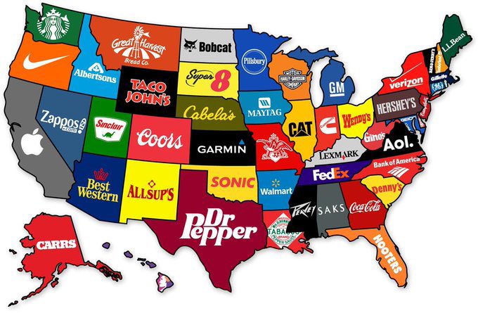 JonErlichman's tweet photo. Some famous brands in each state: https://t.co/Q0GZScvtfx