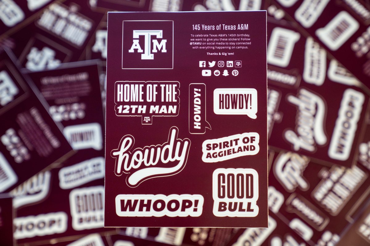 Celebrate Texas A&amp;M's birthday all week with stickers!

Didn't get a sticker set yet? Retweet by 5p.m. on Oct. 7 for a chance to win one of 100 sticker packs! #tamu