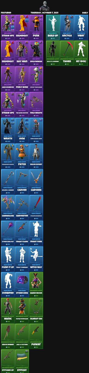 FNBRITMSHOP's tweet photo. #Fortnite Item Shop for Thursday, October 7, 2021 https://t.co/Xs3BFaMmNk