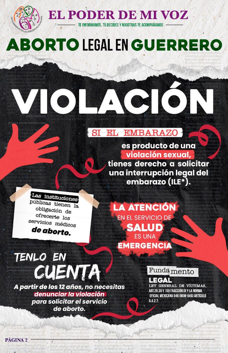 RedMujeresGro's tweet photo. 📌Conoce las causales del aborto en #Guerrero y la NOM-046. Desde la Red Guerrerense por los Derechos de las Mujeres te acompañamos en la Interrupción Legal del Embarazo. 

📣 #ElPoderDeMiVoz 
Te informamos, tú decides, te acompañamos.

#ILE #Guerrero #AbortoLegal https://t.co/US5XuC2Q1o