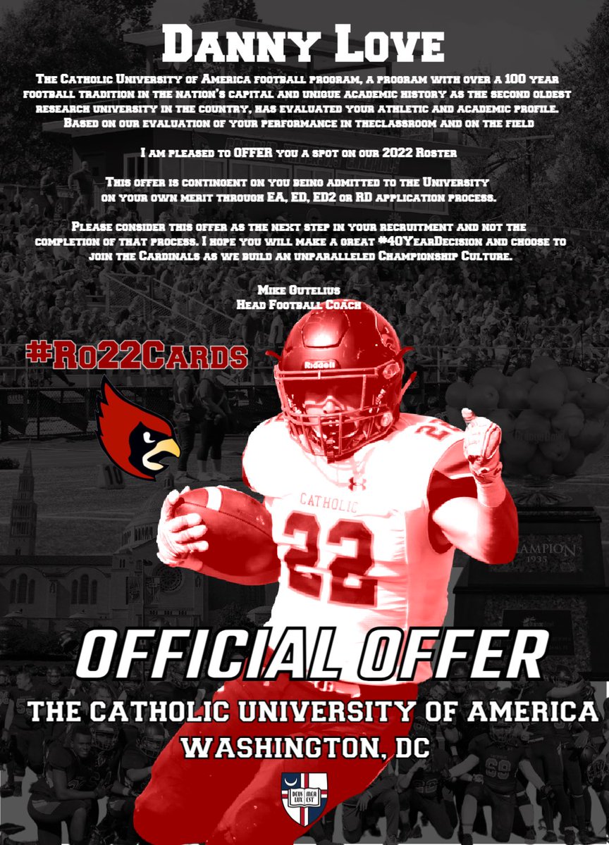 DannyLove85khs's tweet photo. After speaking with @CoachRFG, I’m blessed to have received an offer from The Catholic University of America. @CatholicU_FB @CoachMikeGut @CoachHubb @MrNeas_KellamHS @JHud8 @KnightTimeFB https://t.co/UIbvvJre3D