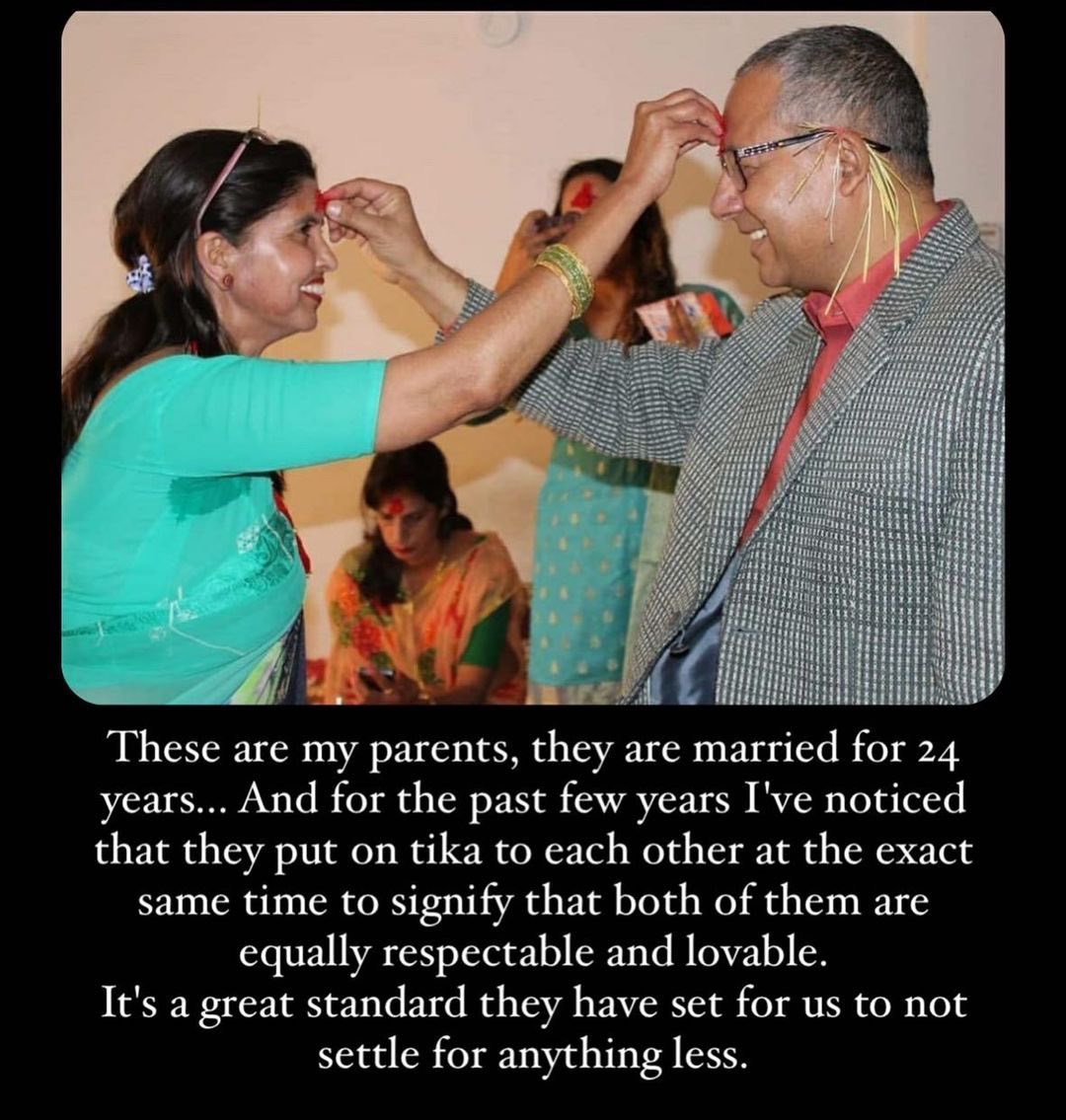 Submitted by: <a href="/wondergirl/">WonderGirl</a>.mani 

So happy, so in love, looking into each other’s eyes with so much respect knowing they are each other’s equal. It’s a TEAM. 

#talesofamodernbuhari #modernbuhari #nepalifamily #dashain #nepal #feminist #nepalifeminist #desifeminist #nepalibrides