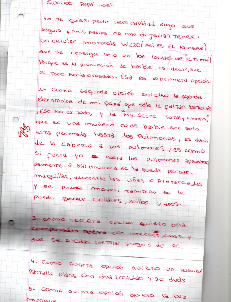 nachocaastro's tweet photo. La carta a papá noel de mi hermana cuando tenia 9. Miren la 5ta opción https://t.co/0XjRuVlW49