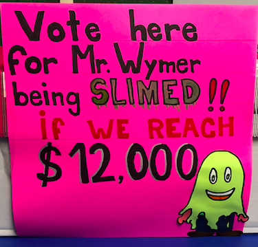 Our school is so lucky to have a teacher like 
<a href="/Wymer_Cooley_PE/">Mr. Wymer</a> -What a champ he is for helping with our Fun Run Fundraiser 😀
Students who registered on FundHub will start receiving their voting cards tomorrow to make their choice on Mr Wymer's fate if we reach our $12,000 goal.
