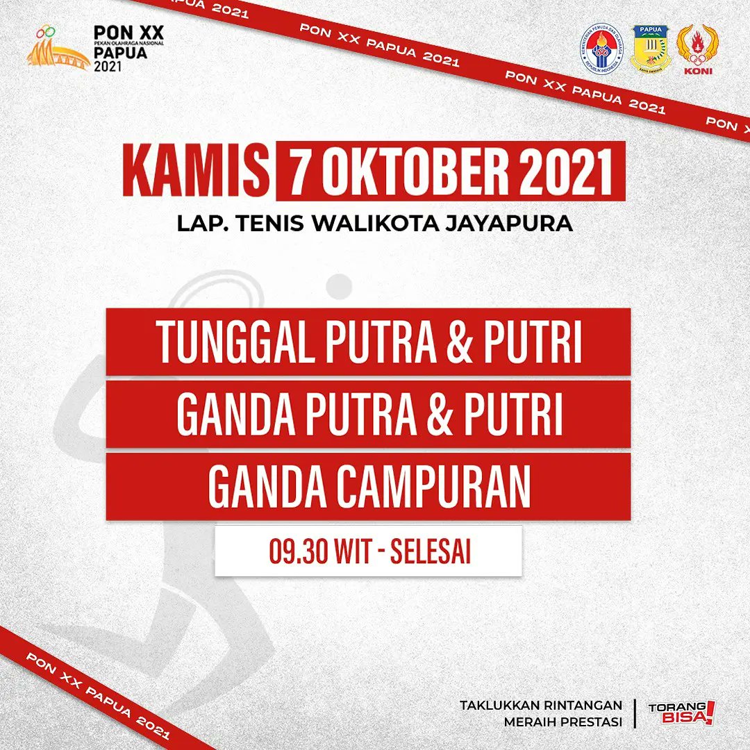 ponxx2020papua's tweet photo. Hari ini pertandingan Tenis memasuki babak Final! Ayo tong nonton sama sama pertandingannya ee! Cek jadwal lengkapnya https://t.co/EDThde8tSY!

Terus dukung kam kontingen ee! Ayo, tulis kam dukungan di kolom komentar!
#PONXXPapua2021 #TorangBisa #PONTenis https://t.co/mAGS5VgWle