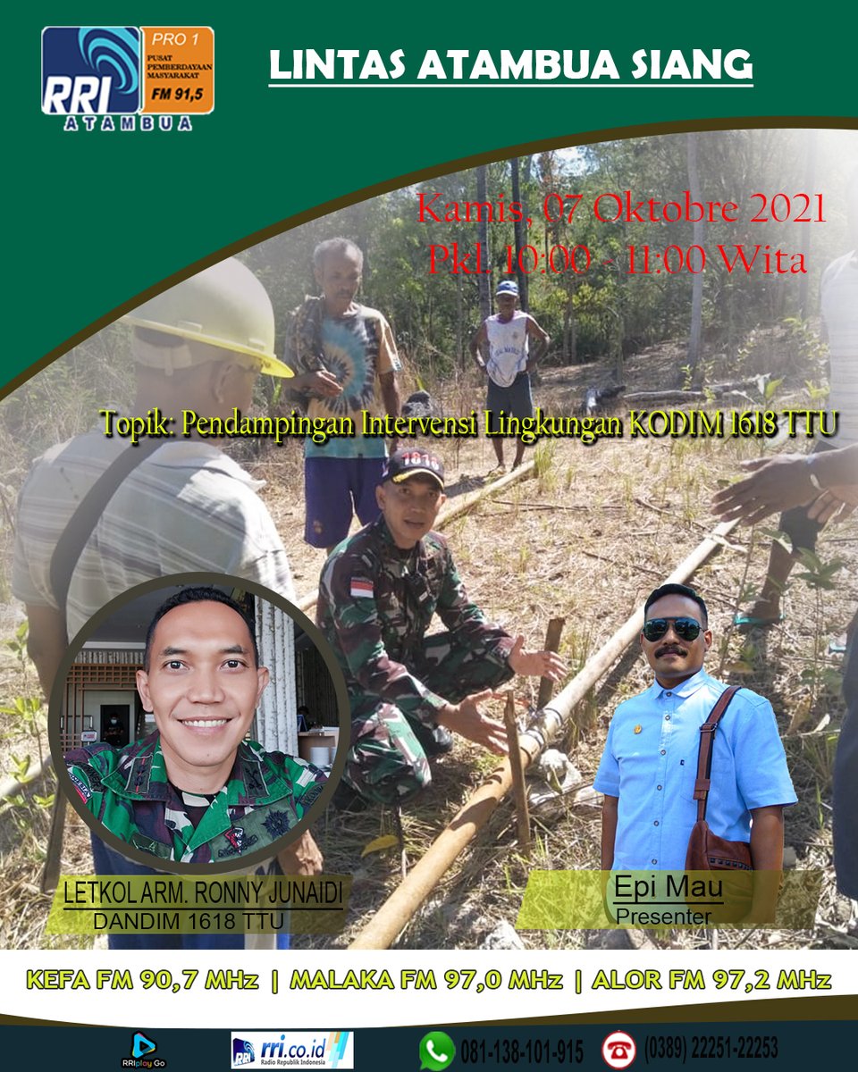 PpidRri's tweet photo. Lintas Atambua Siang 
Pendampingan Intervensi Lingkungan Kodim 1618 TTU 
Pkl. 10:00 - 11:00 Wita. https://t.co/iXrFC5P44Y