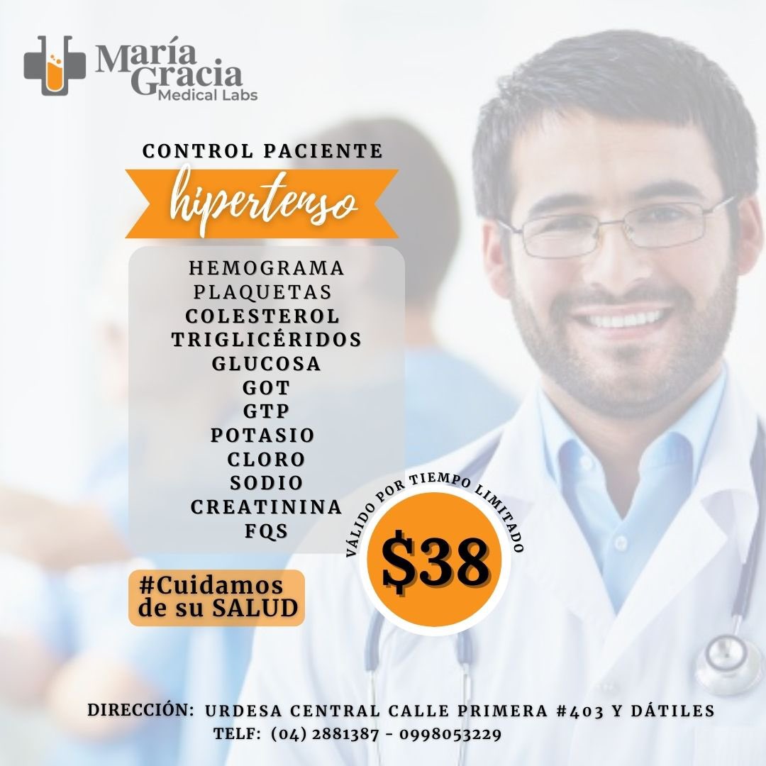 FundMariaGracia's tweet photo. Octubre para cuidar tu salud  ! En @LabMariaGracia 
✨Control Paciente Hipertenso✨
Hemograma - Plaquetas-Colesterol-Triglicéridos-Glucosa-Got-Gtp Potasio - Cloro - Sodio - Creatinina - FQS .

Urdesa Central calle 1era 403 y Dátiles.

Teléfono 📞 0998053229 042881387 
#RT https://t.co/gfMDKHUbkJ