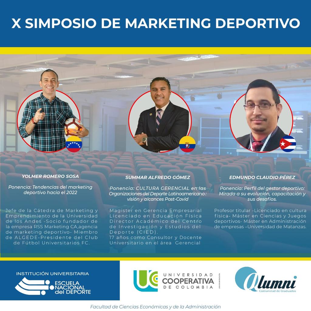 YolmerRS's tweet photo. Les invito a participar en este interesante evento académico "El #marketing como potenciador de la #industria deportiva" organizado por la Institución Universitaria Escuela Nacional del Deporte de Colombia 🇨🇴

14 de octubre

2:30 🇨🇴🇵🇪
3:30 🇻🇪 https://t.co/5a0LGc2bgS