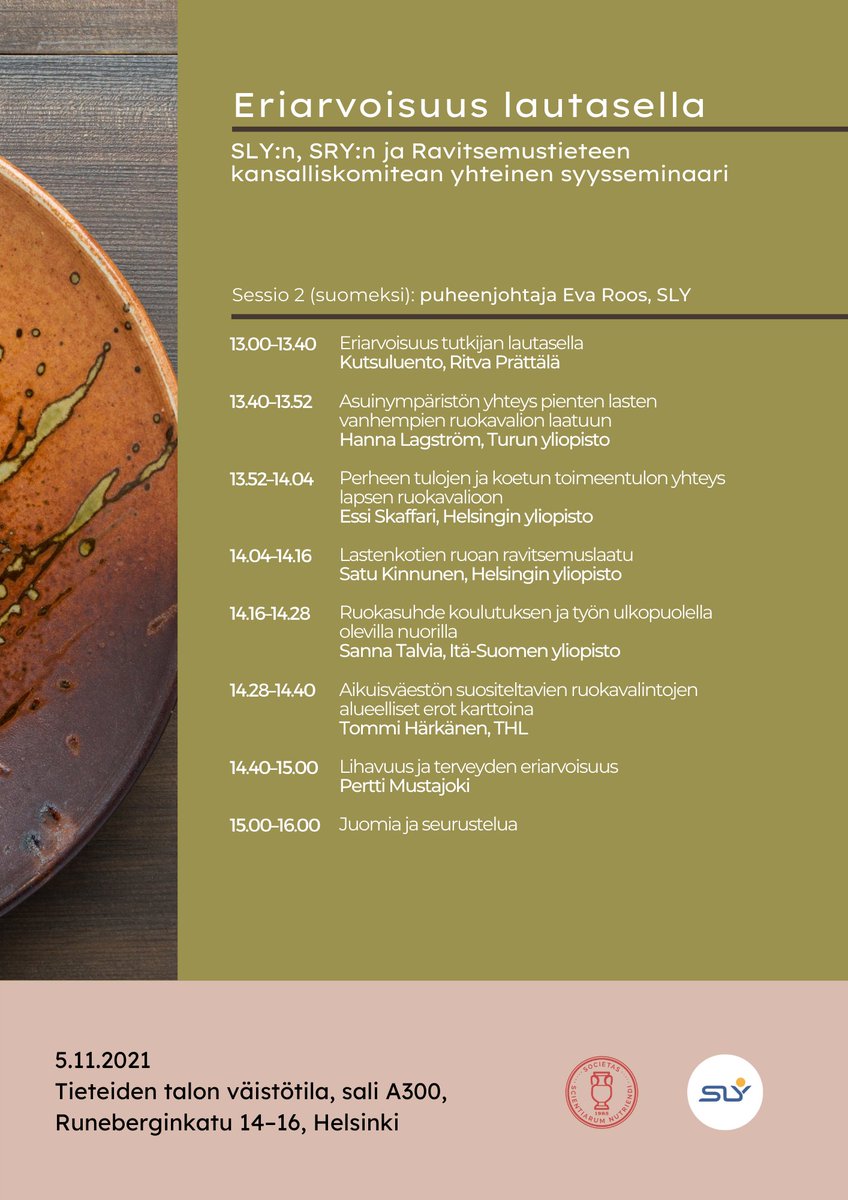 ravitsemustiede's tweet photo. Syysseminaarin ohjelma on julkaistu ja ilmoittautuminen avattu! 🥳

Seminaari järjestetään hybridinä eli voit ilmoittautua joko live- tai online-tapahtumaan. Ilmoittautumisohjeet löydät osoitteesta https://t.co/D6g7FtDp1Y

#slysryseminaari #ravitsemustiede #sosiaalilääketiede https://t.co/UYYnRWgrdW