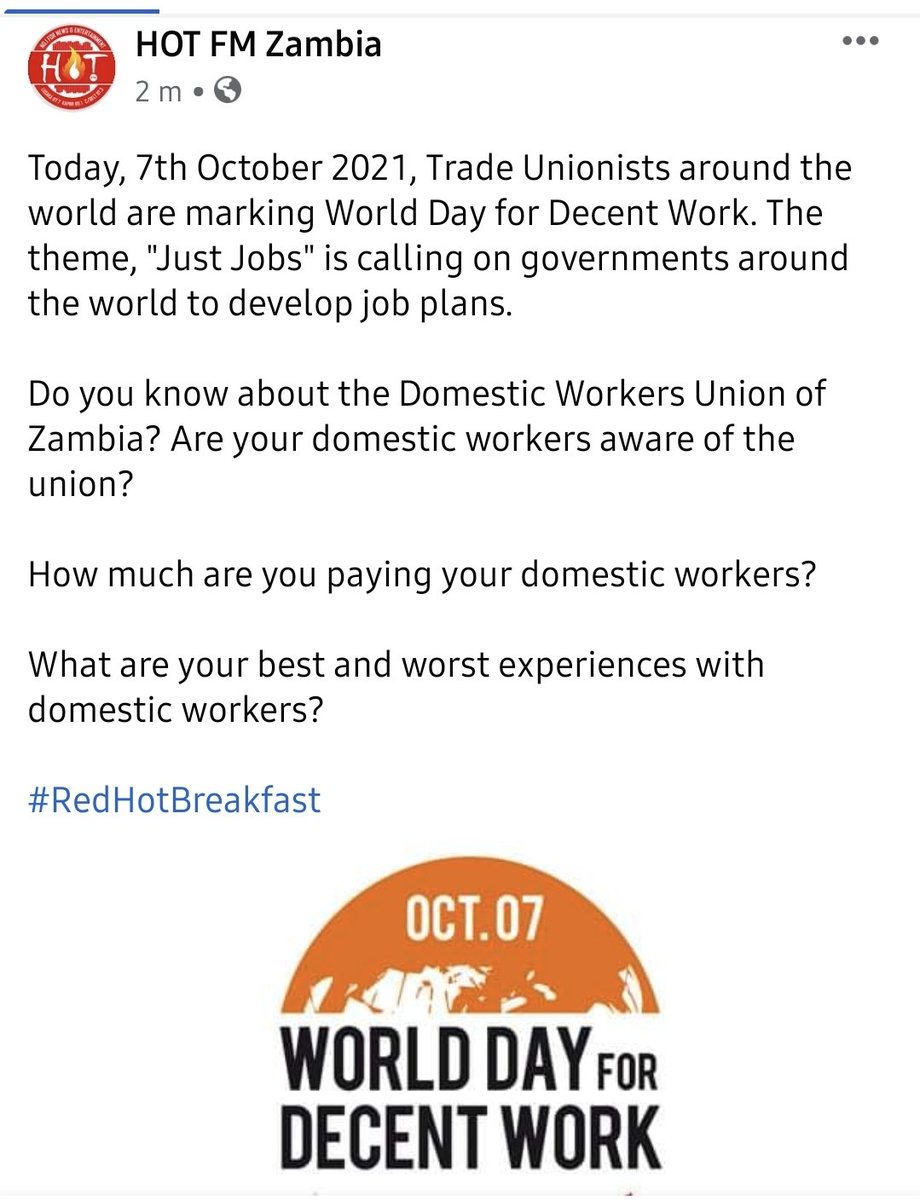 HOT877Zambia's tweet image. #WorldDayForDecentWork