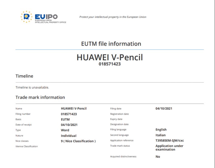 MobNfo's tweet photo. Huawei Mate V foldable (Flip) phone expected to launch later this year with Kirin 9000
Now "Huawei V Pencil" Patent has been filed in EUIPO
Via: https://t.co/Yj3ZxGbDOI @letsgodigitalNL
#Huawei #HuaweiMateV #MateV #EUIPO #Patent #Foldable #5G #Kirin9000 #GalaxyZFlip3 #Patent https://t.co/eCIMjsBGcj
