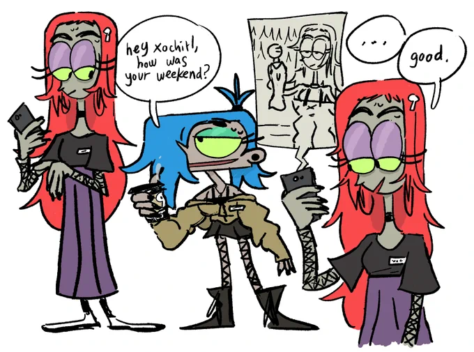 mall goth (xochitl) returns to work but fondly remembers fishin' 