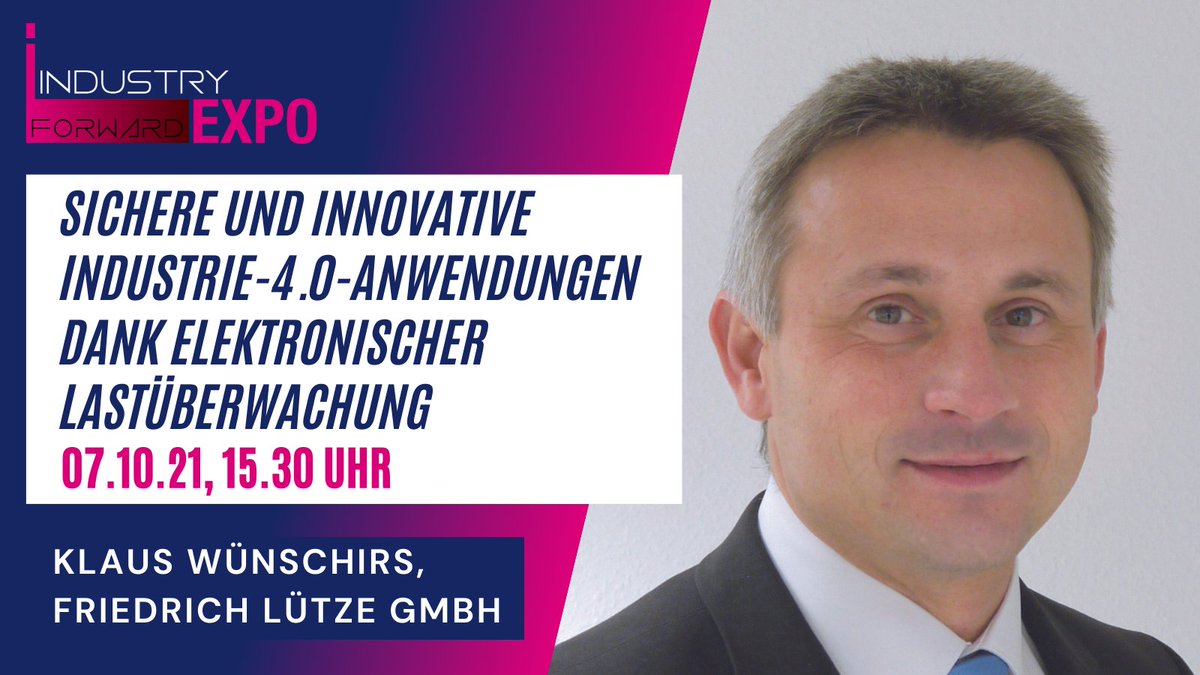 Industryforward's tweet image. Seien Sie gespannt auf den Vortrag von Klaus Wünschirs (@luetze_ch) heute, 07.10.21, zum Thema: &quot;Sichere und innovative Industrie-4.0-Anwendungen dank elektronischer Lastüberwachung&quot;.

Anmeldung ⬇️
industry-forward-expo.industr.com/baz25?RefId=HT…

#industryforwardexpo #smartmaintenance #prozessautomation