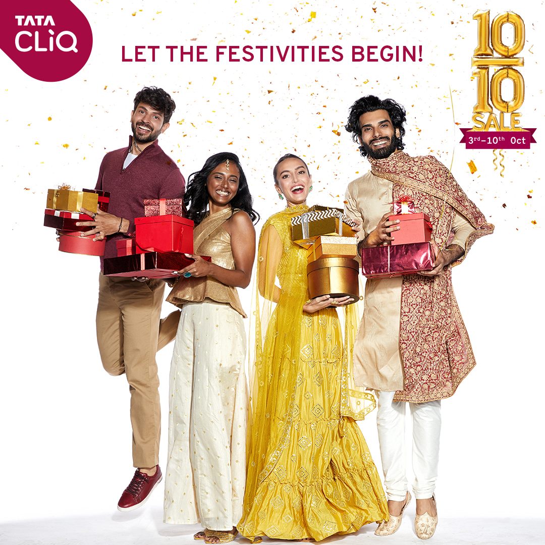 TataCLiQFashion's tweet photo. Festive season is officially here! It's the best time of the year – to celebrate and to shop the biggest deals ever. Add to heart, add to cart... Only at the 10 on 10 Sale! #NOMOtoFOMO
https://t.co/jtSbMvRHl6 https://t.co/Hd7bltkmbE