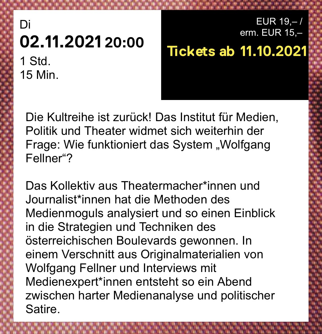 Wir lesen, was gestern passiert ist. Dazu bauen wir unsere Lesung um. Alles über Inseratenkorruption, #Hausdurchsuchungen und Chats am 2.11 im <a href="/Volkstheater_W/">Volkstheater Wien</a>