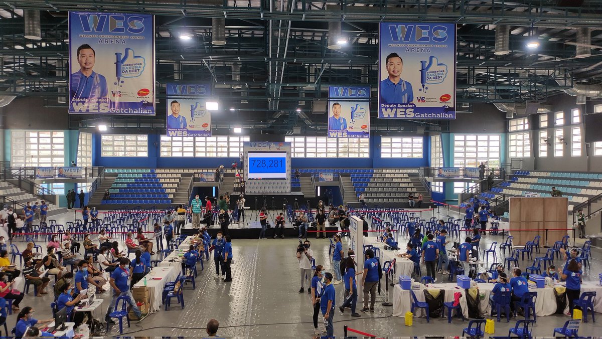 valenzuelacity's tweet photo. #HappeningNow Inauguration of the new Wellness, Entertainment, &amp; Sports Arena and mega vaccination hub in Barangay Punturin, Valenzuela City. https://t.co/ge5Ot0JhbF