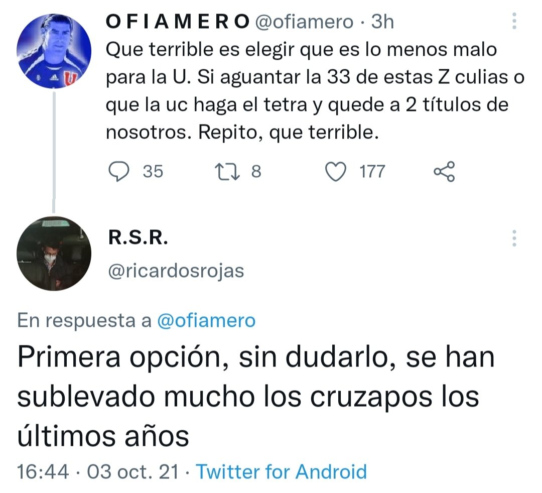 SCarrasco_R's tweet photo. Jajaja cáchense estas joyitas. Felicitaciones a Colo Colo, ahora cuentan con el apoyo de los chunchos 🤣🤣 quién lo diría.
#LosCruzados https://t.co/EFmTIfBMqo