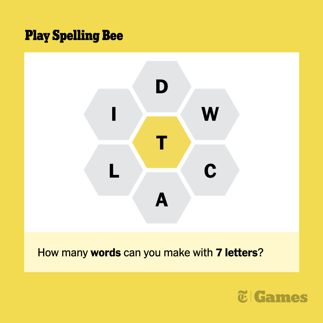 nytimes's tweet photo. There are 35 words that can be spelled with these seven letters. How many can you make? 

Don’t forget, your words must include the center letter.
https://t.co/pTETSmUiq0 https://t.co/Iv97QuN9i8
